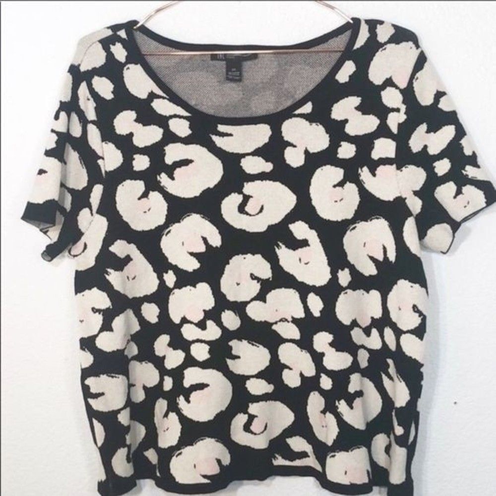 INC Leopard Short Sleeve Scoop Neck Top Pink Black White New Condition (255)